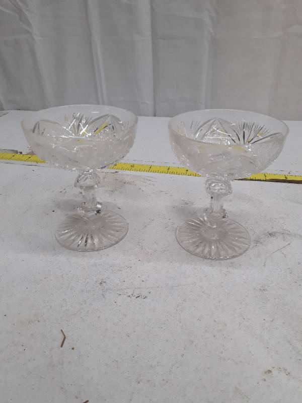 lot 33098 image: Cut Crystal Champagne Coupe Glasses Set of 2