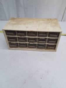 lot 33465 image: Vintage Small Parts Storage Cabinet with 15 Drawers