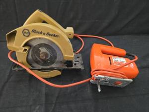 lot 1527 image: Vintage Black & Decker Two Speed Jig Saw Model 7530 and circular saw