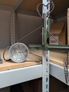 lot 640 image: Vintage Industrial Metal Tea Infuser with Metal Chain