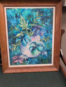 lot 647 image: Vintage Floral Still Life in Turquoise