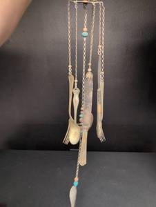 lot 666 image: Vintage Silverware Wind Chime with Turquoise Beads