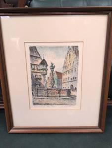 lot 667 image: Vintage Rothenburg Street Scene Etching