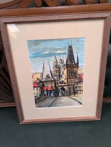 lot 668 image: Vintage Prague Charles Bridge Tower Watercolor