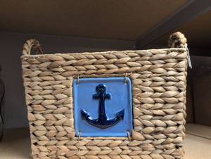 lot 676 image: Nautical Woven Storage Basket with Anchor Accent