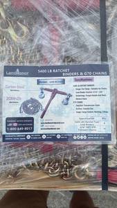 lot 159 image: Set of 16 Chains & 8 Load binders Unused LandHonor 5400 LB Ratchet Load Binders & G70 Chains Set