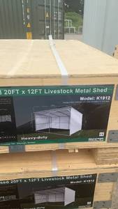 lot 212 image: Unused Heavy-Duty 20x12ft Livestock Metal Shed Model K1912