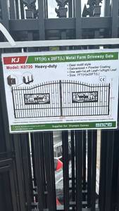 lot 217 image: Unused Heavy-Duty Metal Farm Driveway Gate with Deer Motif (post not included) gate only, two sections left and right