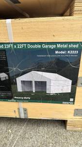 lot 226 image: 23x22ft Heavy-Duty Double Garage Metal Shed - Model K2223