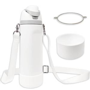 lot 6191 image: Silicone Boot Set for Cute Owala Water Bottle 32 oz - Includes Non-Slip Sleeve, Shoulder Strap, Perfect Owala Accessories, Fits Owala Tumbler, Owala Free Sip, Pink owala, owala Coffee (White)