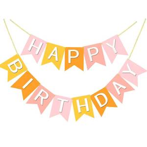 lot 6197 image: Pink Orange Happy Birthday Banner Girls Birthday Theme Party Signs Decorations Supplies Pre - Strung Handmade Garland Indoor & Outdoor