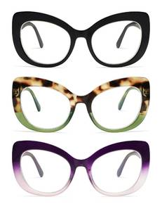 lot 6216 image: AMOMOMA 3 Pack Stylish Oversized Cat Eye Reading Glasses for Women Fashion Readers Blue Light Square Computer Glases AM6077 C1C2C3 2.0