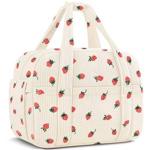 lot 6217 image: KUBYA Corduroy Lunch Box Lunch Bag for Women Men, Cute Strawberry Small Insulated Reusable Work Leakproof Simple Lunch Boxes Tote Bag Adults Cooler Bag