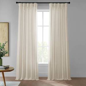 lot 6222 image: HPD Half Price Drapes Farm Town Faux Linen Textured Semi Sheer Curtains for Bedroom 108 Inches Long (2 Panels) -Rod Pocket Window Curtains for Living Room & Home Decor - 50 X 108, French Country Cream