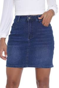 lot 12263 image: GUANYY Womens Mini Jean Skirt Stretch High Rise Casual Slim Fit Classic Elastic Denim Skirts Summer 2024 Blue Medium