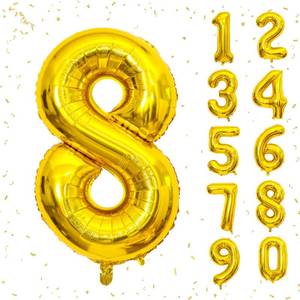 lot 12275 image: 40 Inch Gold Number Balloons, Helium Mylar Foil Number Balloons for Birthday, Number 8 Balloon for 8st Birthday Decorations for Kids, Anniversary Party Decorations Supplies