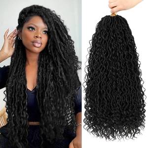 lot 2425 image: 8 Packs Goddess Faux Locs Crochet Hair for Black Women, Long Goddess Locs Crochet Hair, Boho Style Locs, River Hair with Curly Ends (22Inch, 1B#, 8Packs)