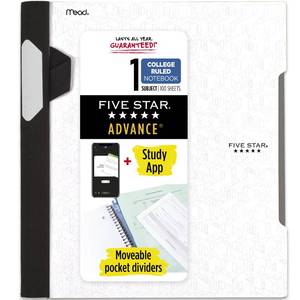 lot 2426 image: Five Star Advance Spiral Notebook  Study App, 1 Subject, College Ruled Paper, 8-12 x 11, 100 Sheets, Spiral Guard, Movable Tabbed Dividers, White (820012B-ECM)