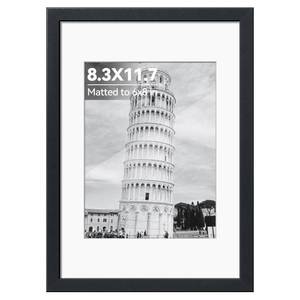 lot 2437 image: HappyHapi 8.3x11.7 Picture Frame, A4 Black Photo Frame for 6x8 with Mat or 8.3x11.7 Without Mat, Wall Mount Display Picture Frames for Prints, Photos, and Paintings, 1 Pack