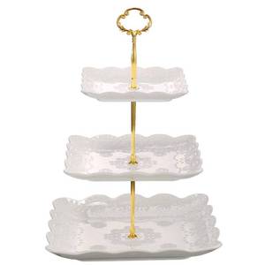 lot 2438 image: Sumerflos 3 Tier Porcelain Cupcake Stand, Tiered Serving Cake Stand, Square White Embossed Dessert Stand, Weddings Parties Pastry Serving Tray