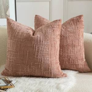 lot 2446 image: MANDIOO Pack of 2 Soft Chenille Textured Throw Pillow Covers Square Accent Solid Decorative Cushion Cover Cozy Farmhouse Pillow Case for Couch Sofa Bed Living Room 22x22 Inch Dusty Pink