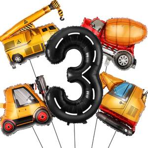 lot 2457 image: Construction Birthday Decorations 3 Year Old, Large Construction Balloons 40Inch Racetrack Black Number 3 Balloons Construction Truck Foil Balloons for Boys 3rd Construction Birthday Party Supplies