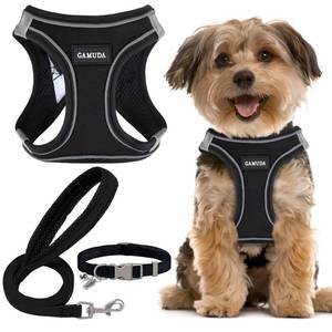lot 6168 image: GAMUDA Small Dog Harness Collar and Leash Set, Step in No Chock No Pull Linen Fabric Soft Mesh Dog Vest Harnesses Reflective for Dogs Puppy Cats Kitten Rabbit (Black, XXS)