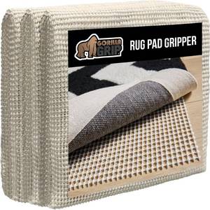 lot 6171 image: GORILLA GRIP Strong Rug Pad Gripper, US Designed, Grips Keep Area Rugs Safe and in Place, Thick, Slip and Skid Resistant Pads for Hard Floors, Under Carpet Mat Cushion and Hardwood Protection 2x3 FT