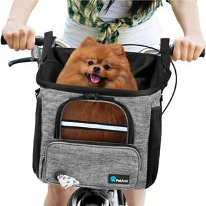 lot 6175 image: PetAmi Dog Bike Basket, Soft-Sided Ventilated Dog Bike Carrier Backpack, Pet Bicycle Basket for Bike Handlebar, Small Medium Puppy Cat Kitten Car Booster Seat with Safety Strap, Max 18 lbs, Gray