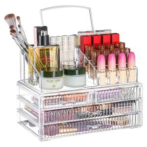 lot 1359 image: 2 Pack Clear Skincare Organizer,Make up Organizers for Vanity - WIth 4 drawers and 1 Mirror- Cosmetic Storage for Dresser Top,Bathroom,Countertop Makeup Organizers for Beauty,Brush,Lipstick,Skin Care