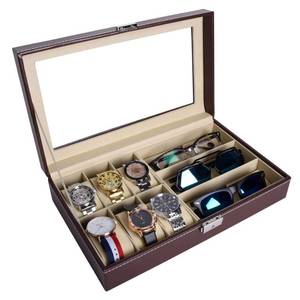 lot 1362 image: AUTOARK Leather 6 Watch Box Jewelry Case and 3 Piece Eyeglasses Storage and Sunglass Glasses Display Case Organizer,Brown,AW-020