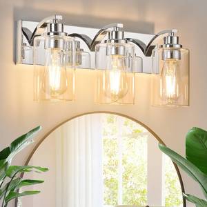 lot 1371 image: ALAISLYC 3-Light Bathroom Light Fixtures Modern Chrome Vanity Lights for Bathroom Lighting Fixtures Over Mirror with Clear Glass Shade for Cabinet Mirror Bedroom Hallway
