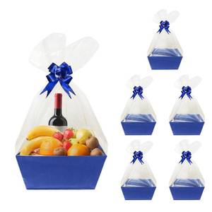 lot 1375 image: Worown 6 Pack Blue Cardboard Basket for Gifts Empty, Kraft Basket Kit with bags and Pull Bows for Packing Gift on Easter, Christmas, Birthday, Wedding