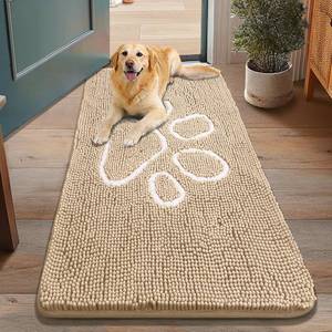 lot 1379 image: Smiry Dog Door Mat for Muddy Paws, Absorbent Dirt Trapper Non Slip Quick Dry Washable Chenille Mat for Mud Dogs, Entry Rug for Indoor and Outdoor (48x30 Inches, Beige)