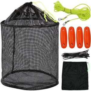 lot 1391 image: Drasry Large Portable Floating Fishing Basket for Caught Bait Shrimp Minnow Crab Live Well Coated Nylon Net Mesh Collapsible Storage Cage Rubber Kayak Fish Net Bucket(12.6  12.6  15 in)
