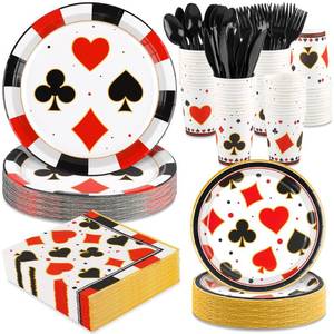 lot 1395 image: durony 350 Pieces Casino Print Party Tableware Set Including Casino Party Plates Cups Napkins Knives Forks Spoons Serves 50 for Poker Club Casino Theme Party Decorations