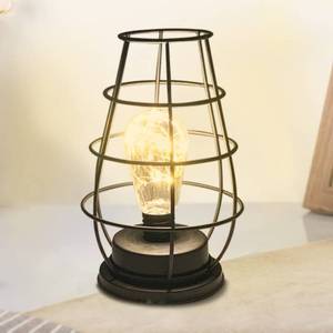 lot 12300 image: Iron Night Light,Vintage Table Lamp, Black Retro Industrial Iron Metal Wire Basket Cage Style Light Shade Desktop Light for Bedside Desk Modern Decor