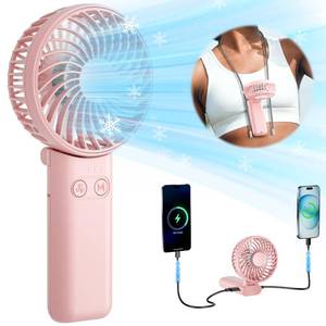 lot 12304 image: HandFan Upgraded Handheld Fan, 5 Speeds Strong Airflow Hand Fan Max 27 Working Hours, 180° Foldable Compact Design Personal Fan Handheld with Portable Power for TravelDisneyConcertsWomen (Pink)