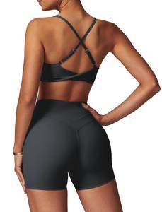 lot 12334 image: ABOCIW Workout Sets for Women 2 Piece V Neck Twist Back Sports Bra High Waist Biker Shorts Yoga Outfits Dark Gray Large