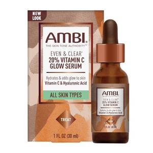 lot 12336 image: Ambi Even & Clear Vitamin C Infused Glow Serum for All Skin Types to help Cleanse Skin, Brighten Skin, Even Skin Tone, Extract, 1 Ounce