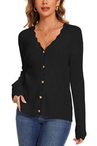 lot 12349 image: Sixstar Womens Long Sleeve V-Neck Button Down Cardigan Knit Cropped Cardigan Button Down Sweater Lightweight Knit Shrugs C-Black