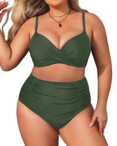 lot 12354 image: Aqua Eve Women Plus Size Underwire Bikini Two Piece Swimsuit High Waisted Tummy Control Bathing Suit Army Green 18W