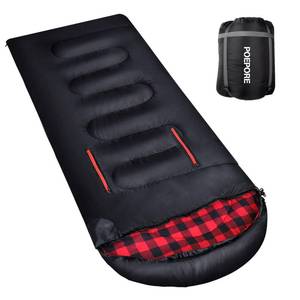 lot 20162 image: POEPORE Flannel Sleeping Bag Lightweight Warm Weather 3-4 Seasons for Adults XL Wearable Sleeping Bag Waterproof with Compression Sack BlackRed