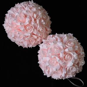 lot 20169 image: idyllic 8 Inches Artificial Flowers Roses, Kissing Flower Balls, DIY Wedding Bouquets Party Home Decorations, Set of 2, Pink