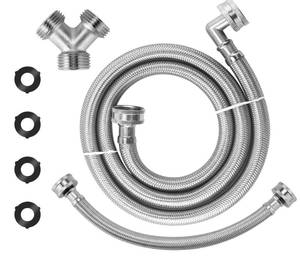 lot 6239 image: 4FT Premium Steam Dryer Hose Installation Kit-Include 4 Ft 90 Degree Elbow Stainless Steel Hose,1 Foot Inlet Adapter Hose and Y Connector-Fit for All Steam Dryers by AMI PARTS