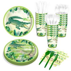 lot 6248 image: 116 Ps Crocodile Party Supplies 16 Guests Crocodile Party Decorations Including Crocodiles Partys Paper Plates Dinner Plates Napkins Cups Set