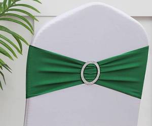 lot 11651 image: Gankar 100 pcs Spandex Dark Green Chair Sashes for Wedding Reception, Stretch Chair Bands Bows for Party Banquet Theme Event Decorations (100 Pieces, Dark Green)