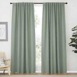 lot 11653 image: NICETOWN Living Room Drapes - Greyish Green, W62 x L84, Door & Closet Curtain Set