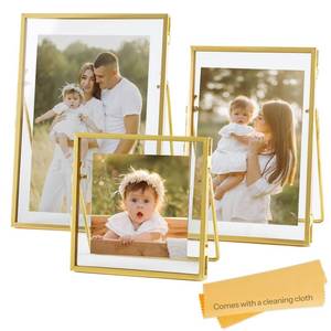 lot 11656 image: Jajamy Set of 3 Glass Pressed Flowers Frame Collection, 4x4, 4x6, 5x7 Gold Metal Floating Standing Glass Picture Frames, Tabletop Pressed Glass Artwork Frame Home Decor Photo Display