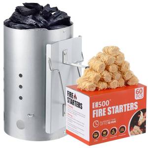 lot 11659 image: E500 Larger Charcoal Chimney Starter with 60Pcs Charcoal Starter, Coal Chimney Starter for Grill, BBQ Fire Starter Kit